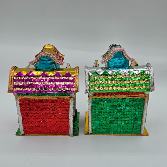 Lot of 5 Vintage The Bombay Company Christmas Putz Sequin Trinket Box Houses - Picture 6 of 16